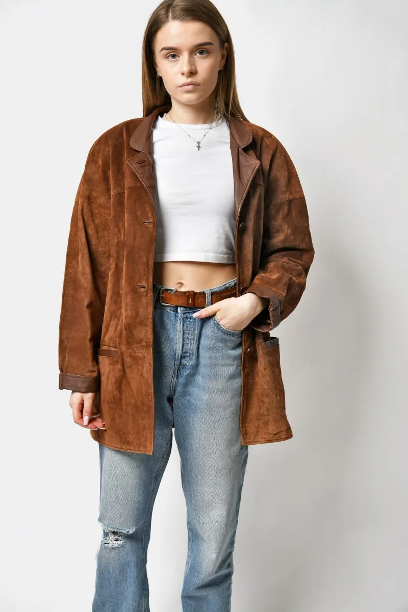 80s Suede Leather Long Coat