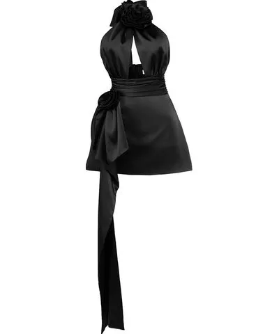 Al Reves Veronica Rose Details Satin Dress Women's Black