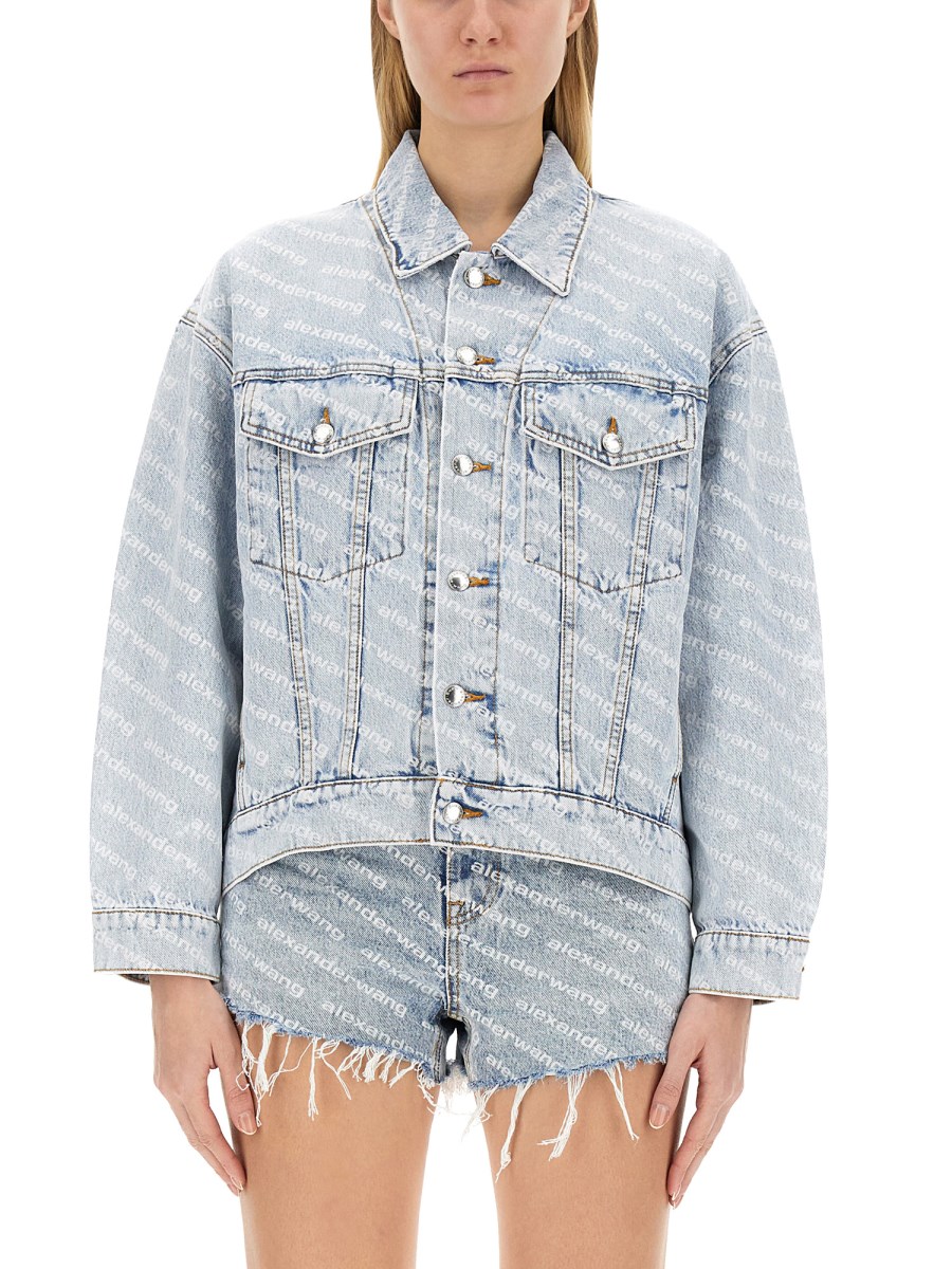 ALEXANDER WANG      GIACCA IN DENIM DI COTONE  CON LOGO ALL OVER 