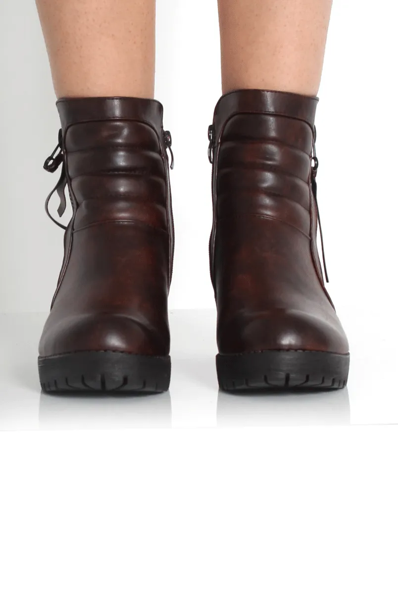 Alisha Brown Zip Biker Ankle Boots -> Brown Biker Ankle Boots with Zip by Alisha