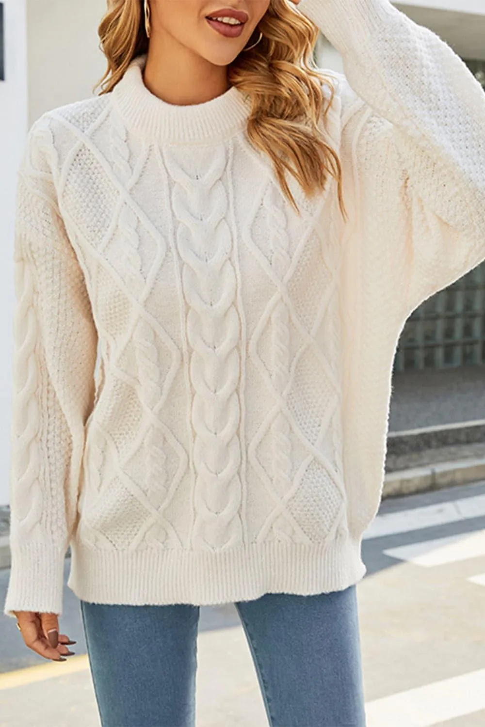 Ava Cable-Knit Round Neck Sweater - Long Sleeve