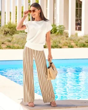 Camel Stripe High Rise Palazzo Pant