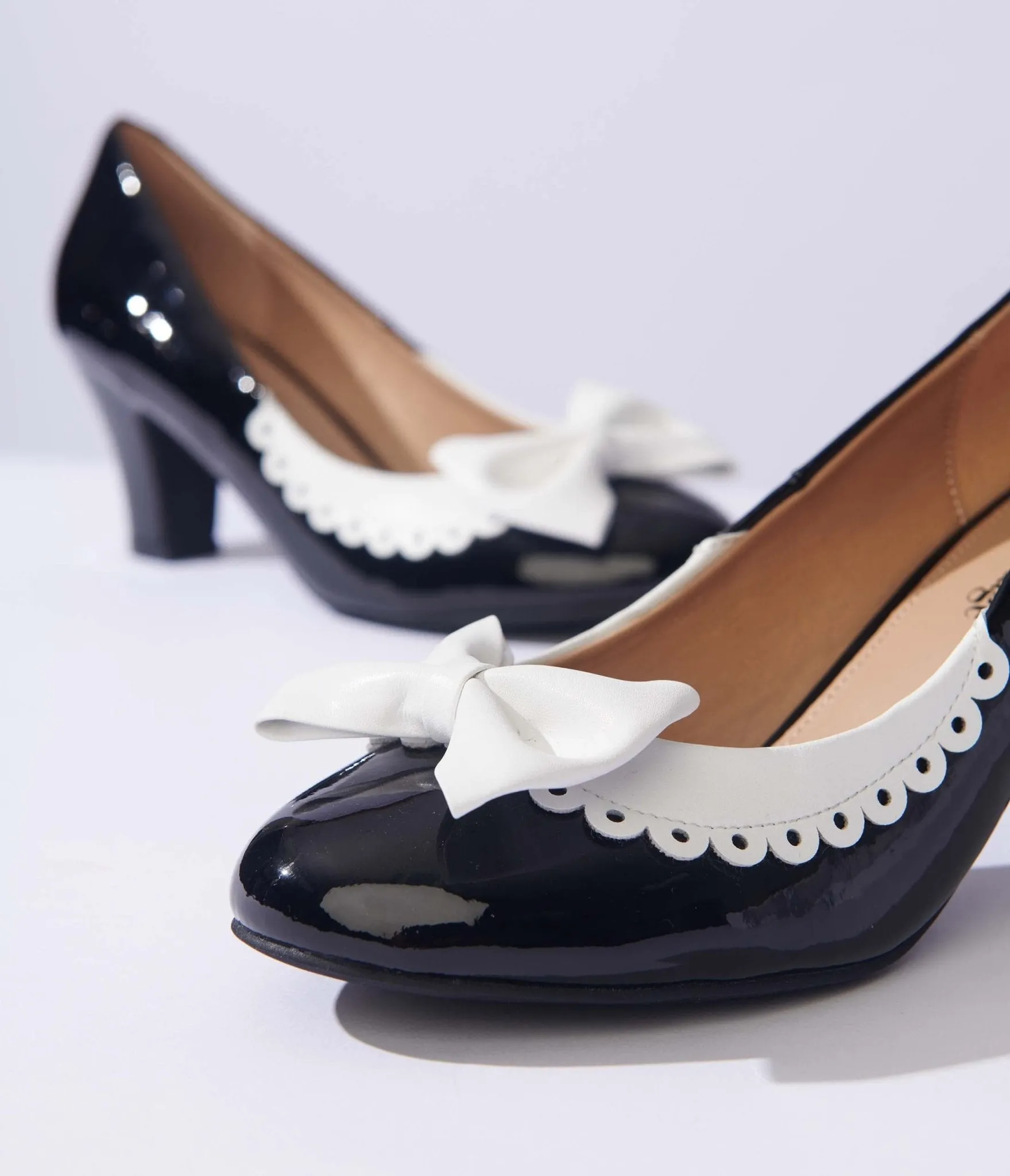 Black and White Bow Patent Pumps - Vintage Unique Style