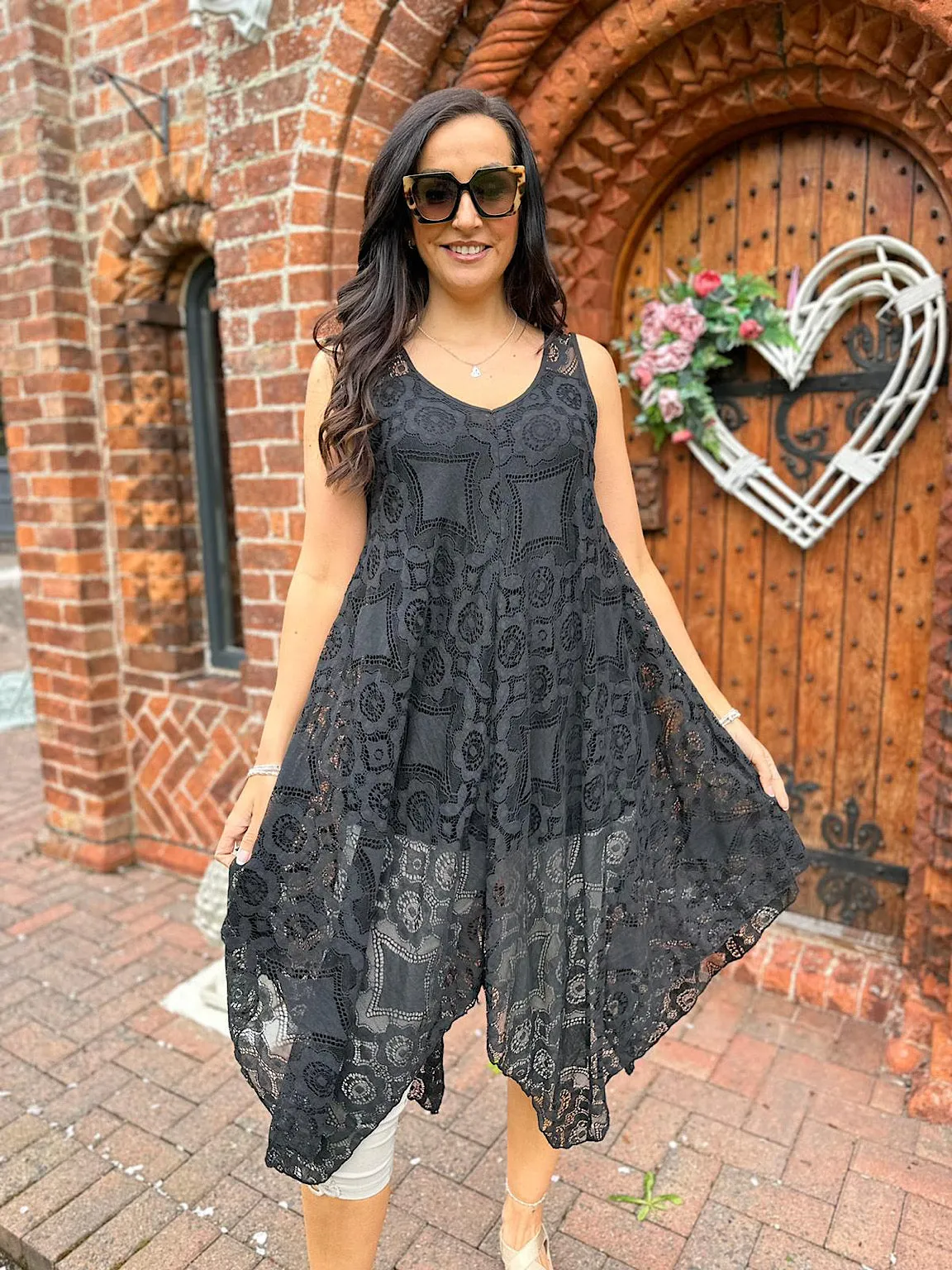 Black Lace Deep V-neck Dress Italy