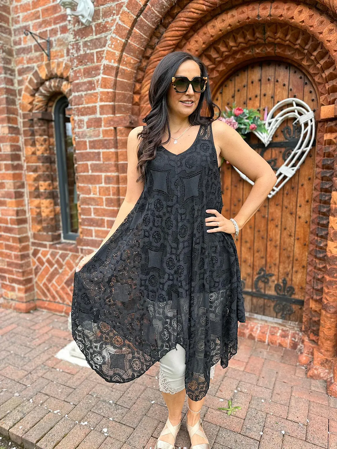 Black Lace Deep V-neck Dress Italy