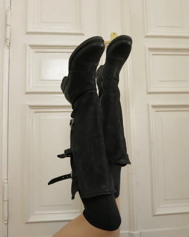 Black leather boots for women