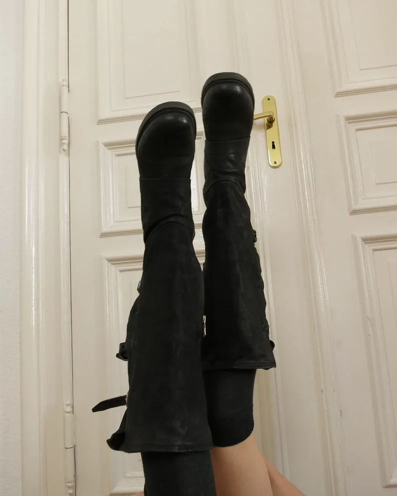 Black leather boots for women