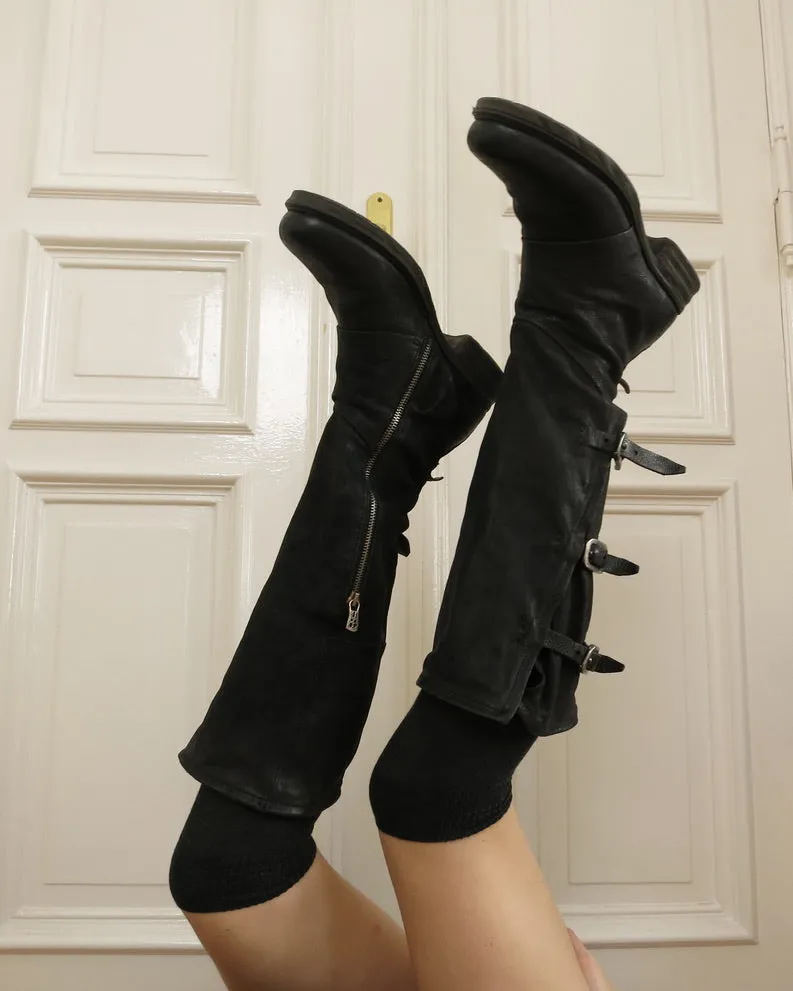 Black leather boots for women