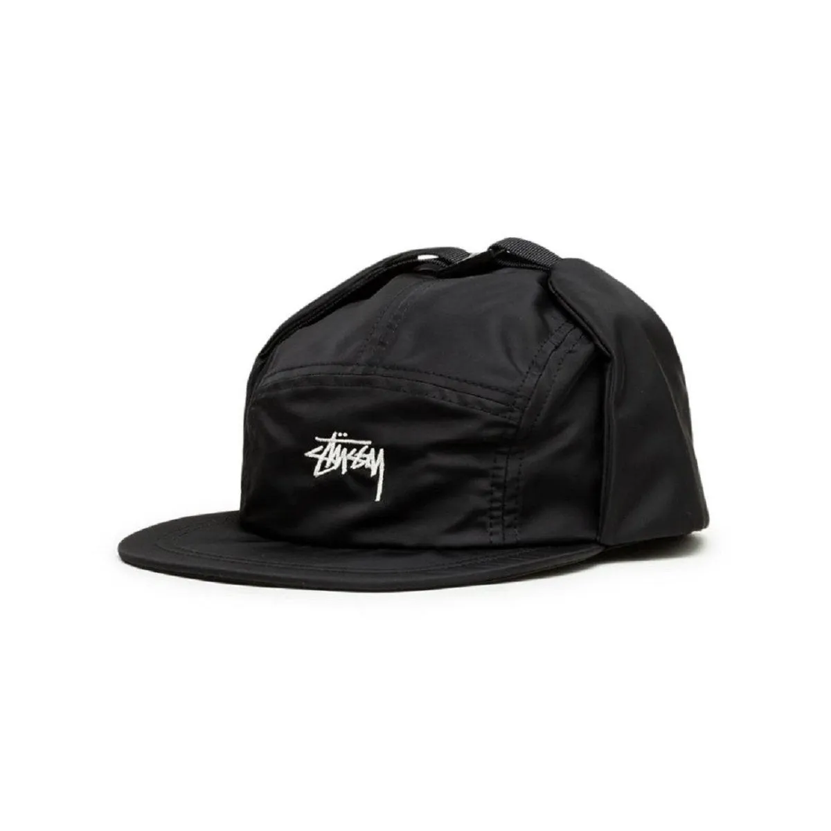 Black Stussy Stock Ear Flap Camp Cap