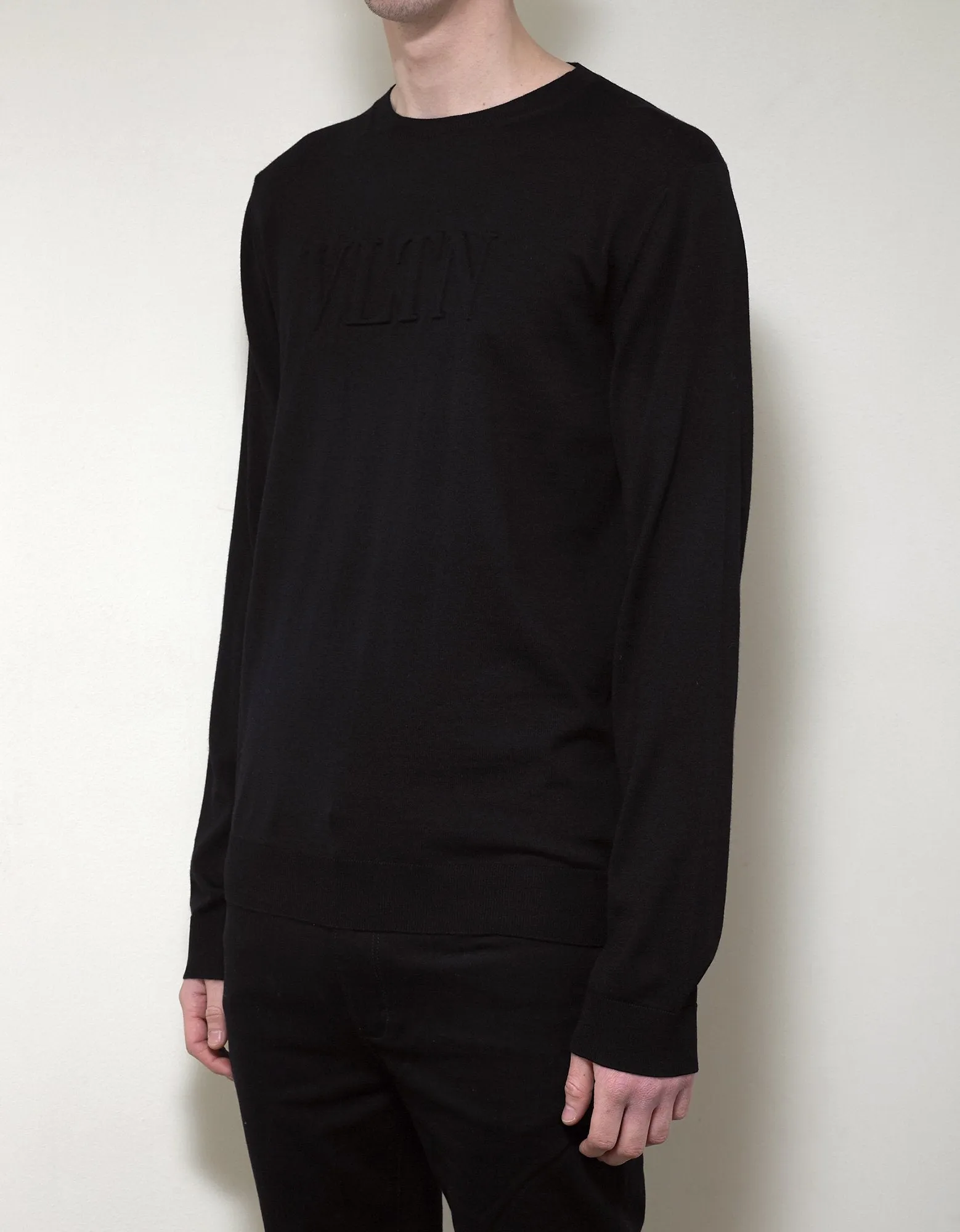 Black Wool Sweater with VLTN Logo