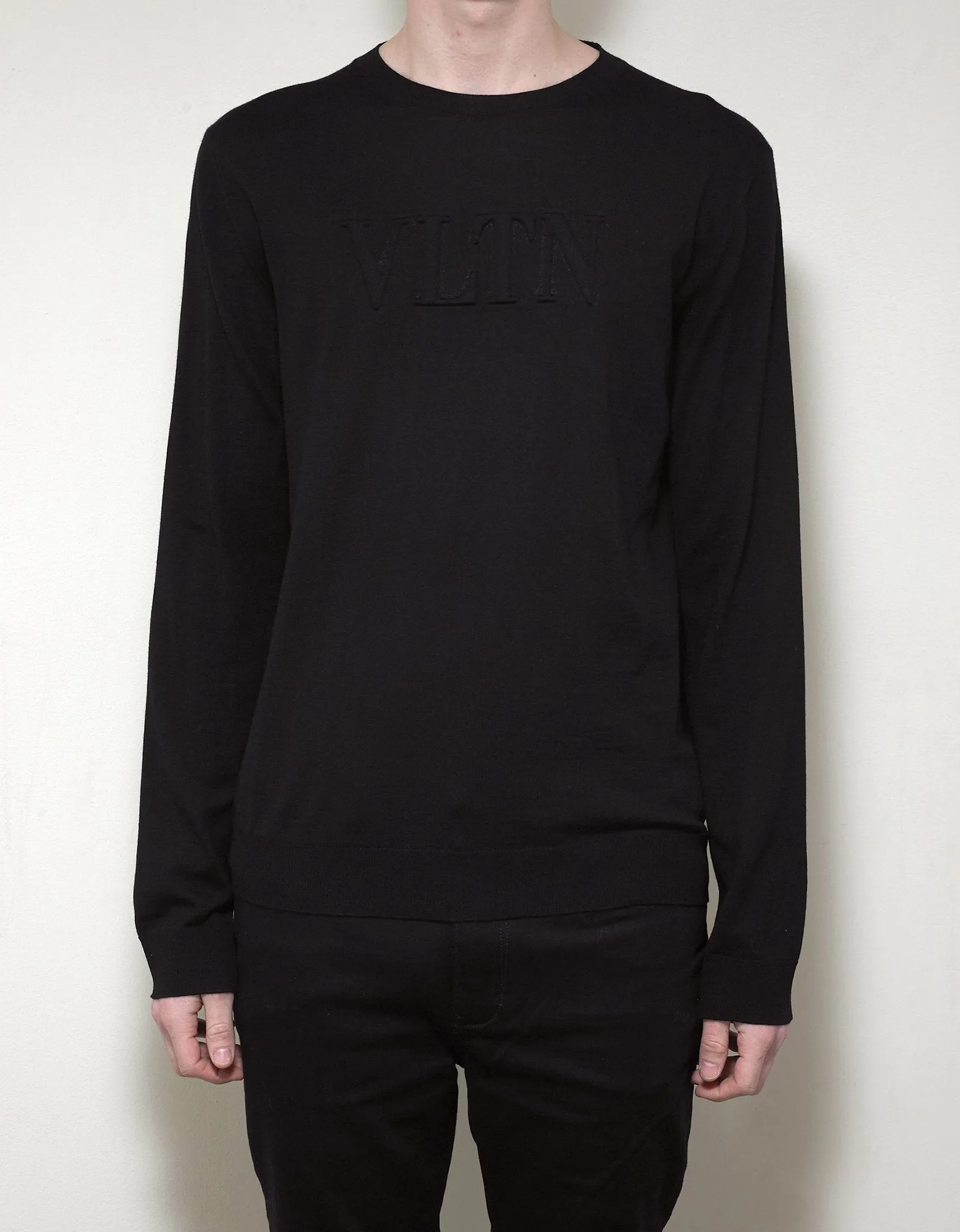 Black Wool Sweater with VLTN Logo