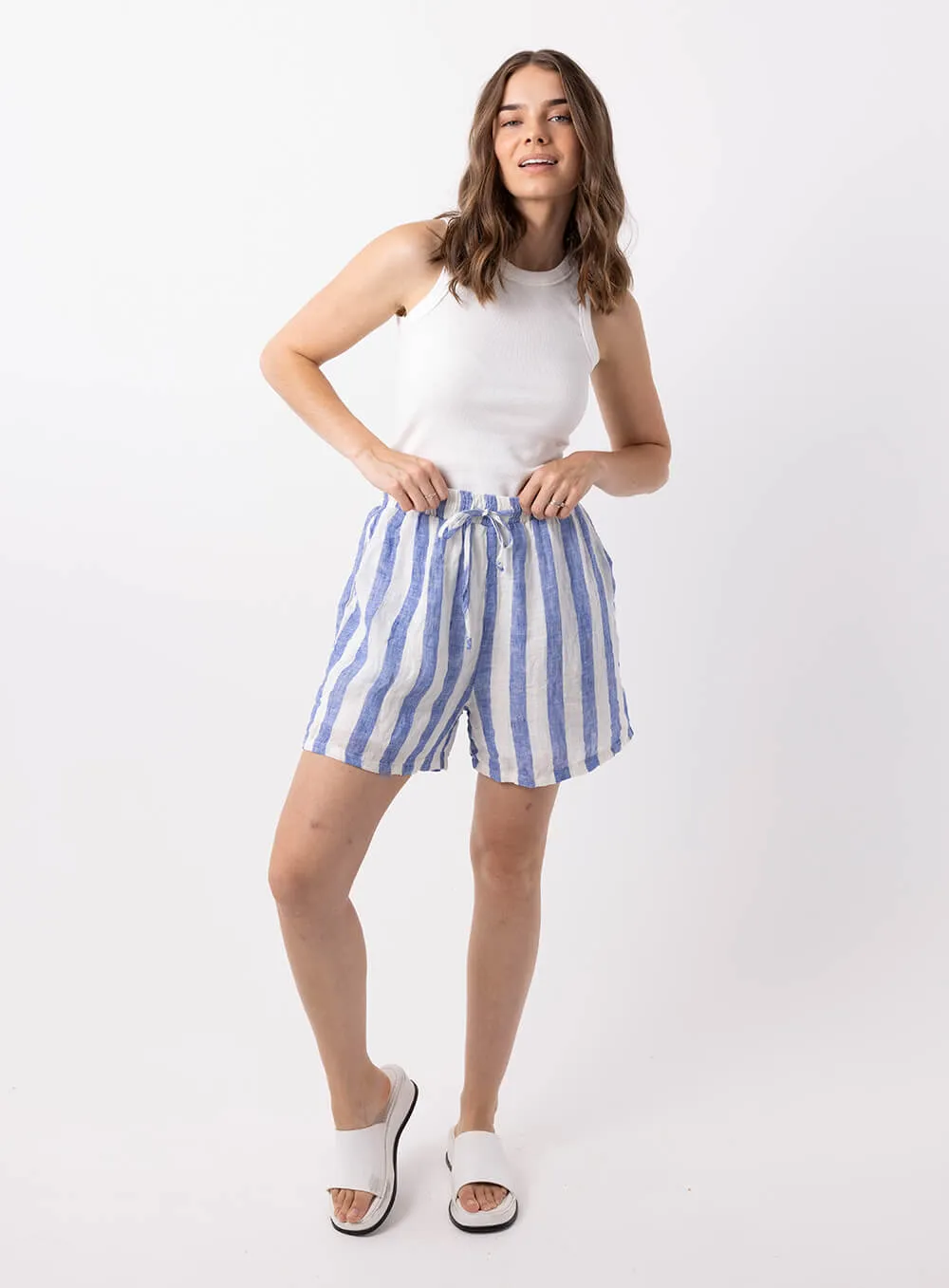 Blue Linen Short with Charlie Stripe