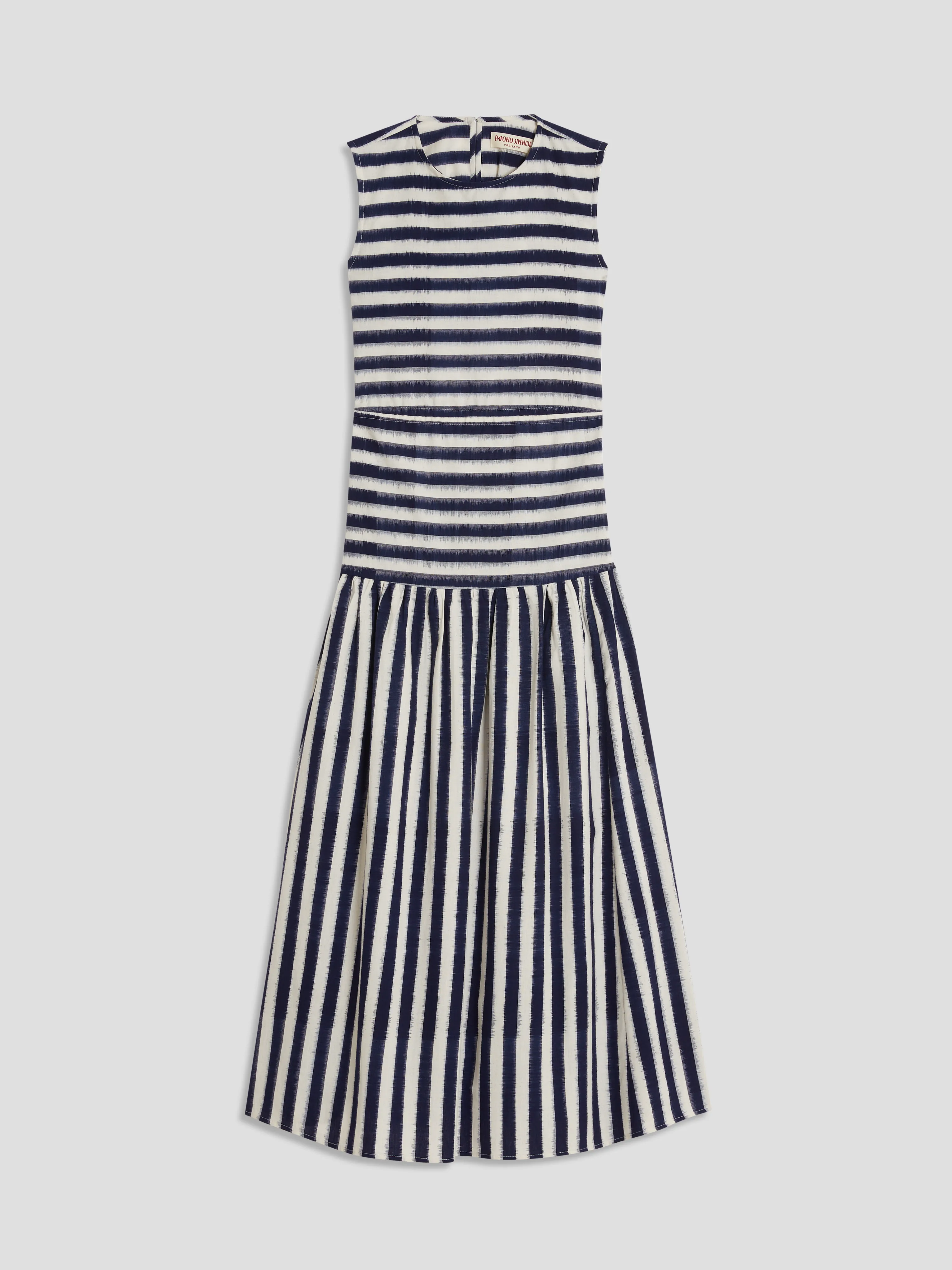 Blue White Pulcheria Ikat Stripes Dress