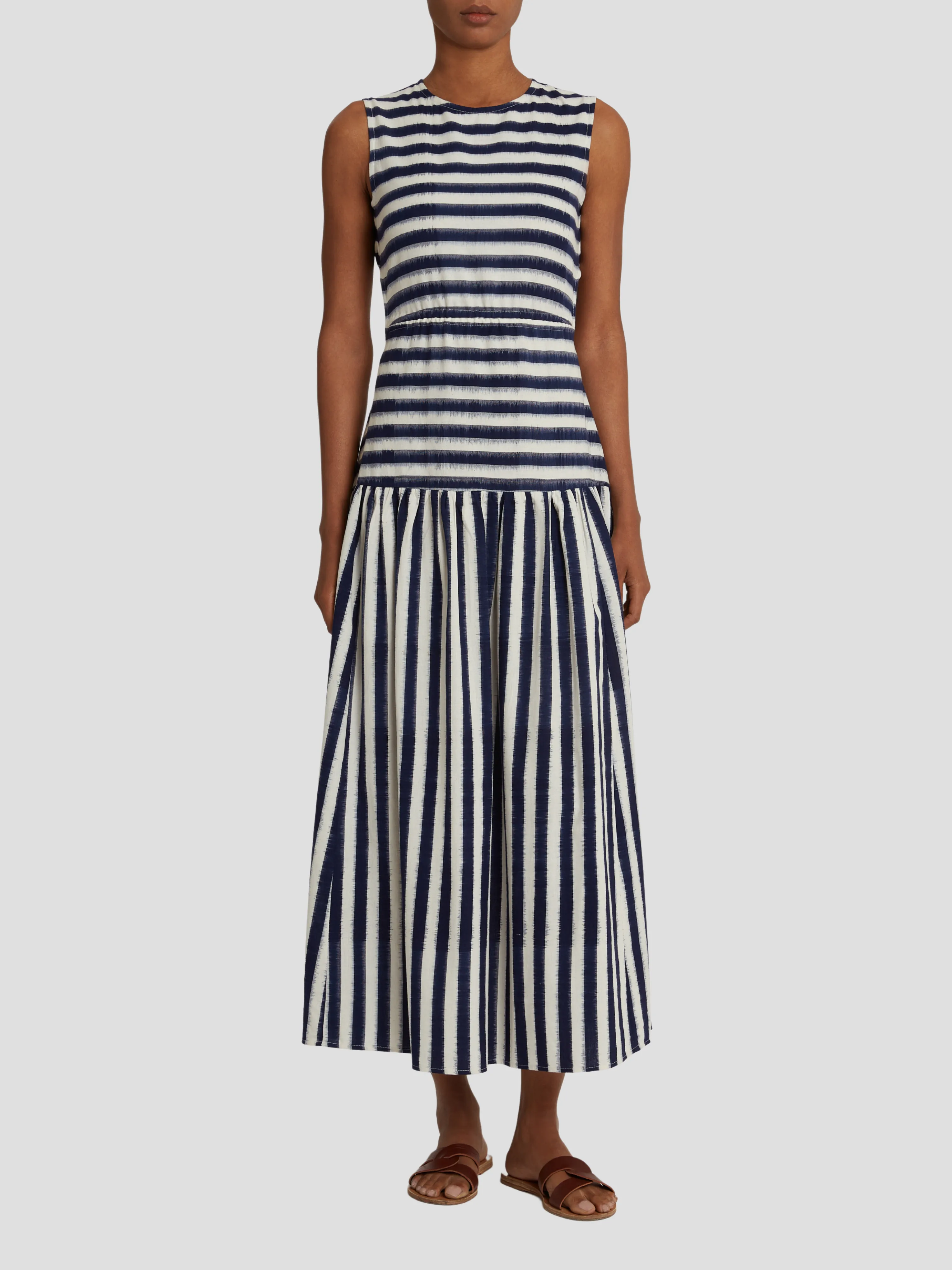 Blue White Pulcheria Ikat Stripes Dress