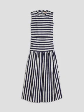 Blue White Pulcheria Ikat Stripes Dress