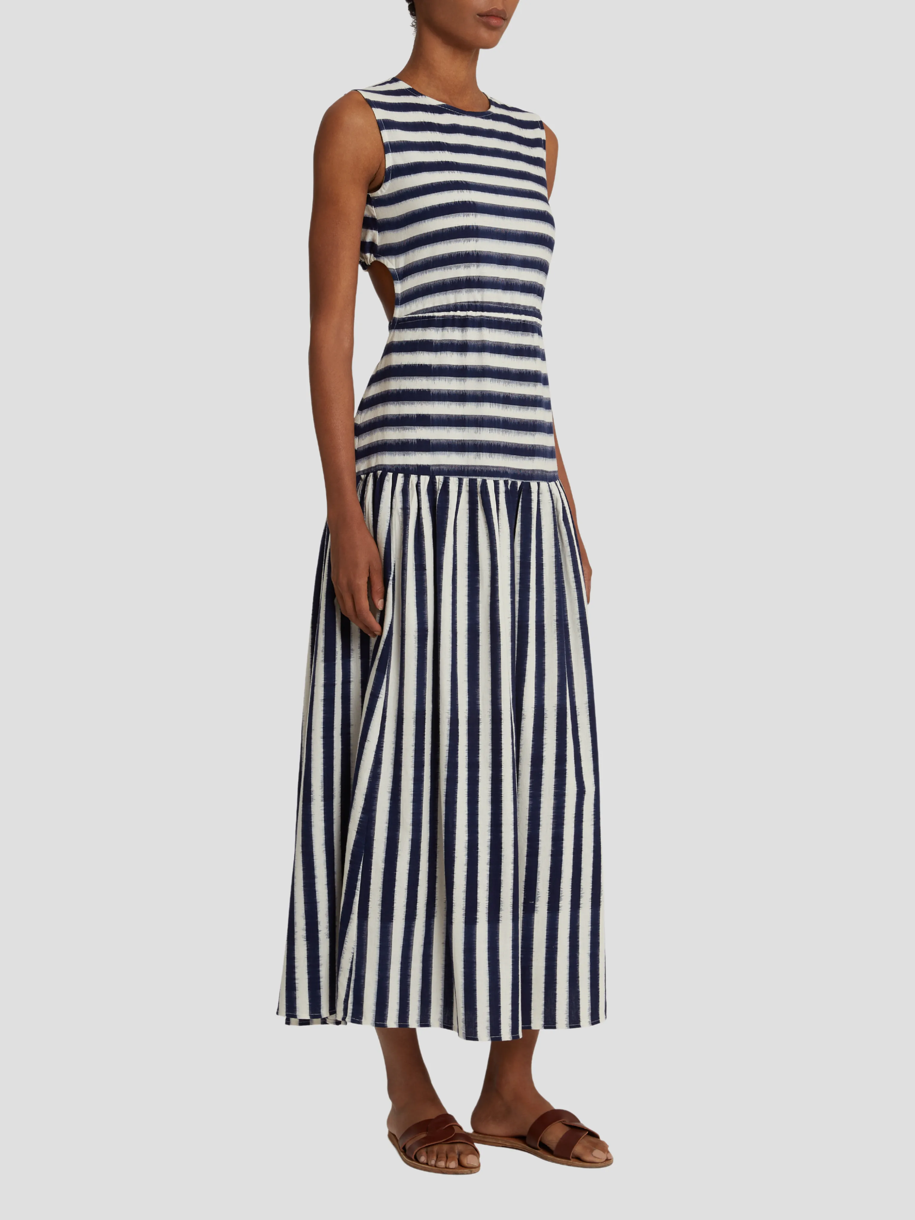 Blue White Pulcheria Ikat Stripes Dress