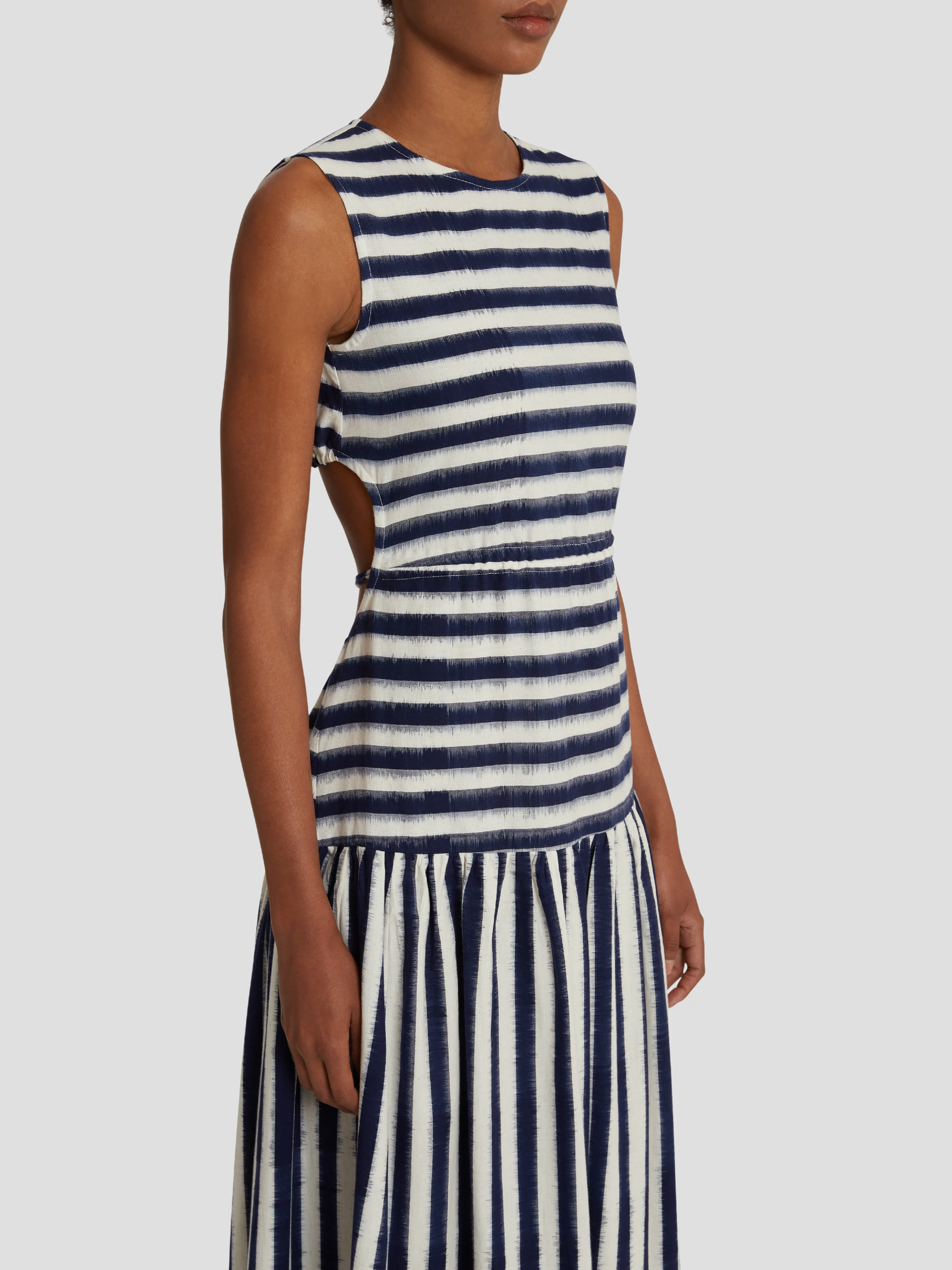 Blue White Pulcheria Ikat Stripes Dress