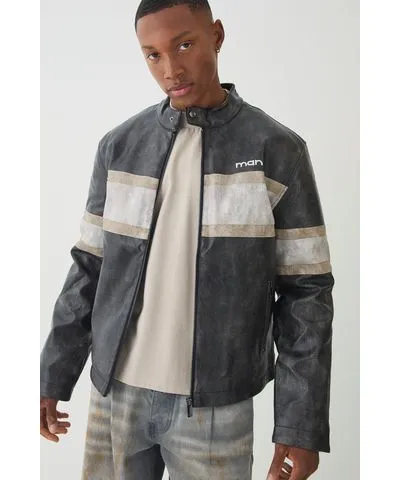 boohoo Mens Man Washed Pu Moto Moto Jacket