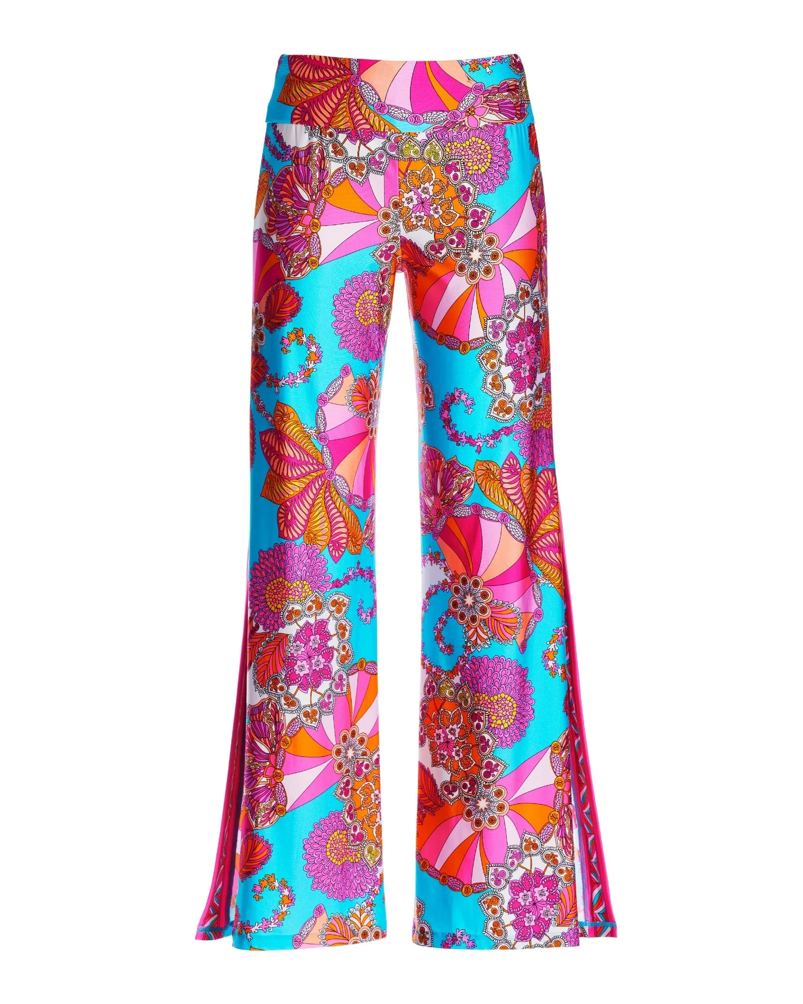 Border Print Side Slit Pants Multi