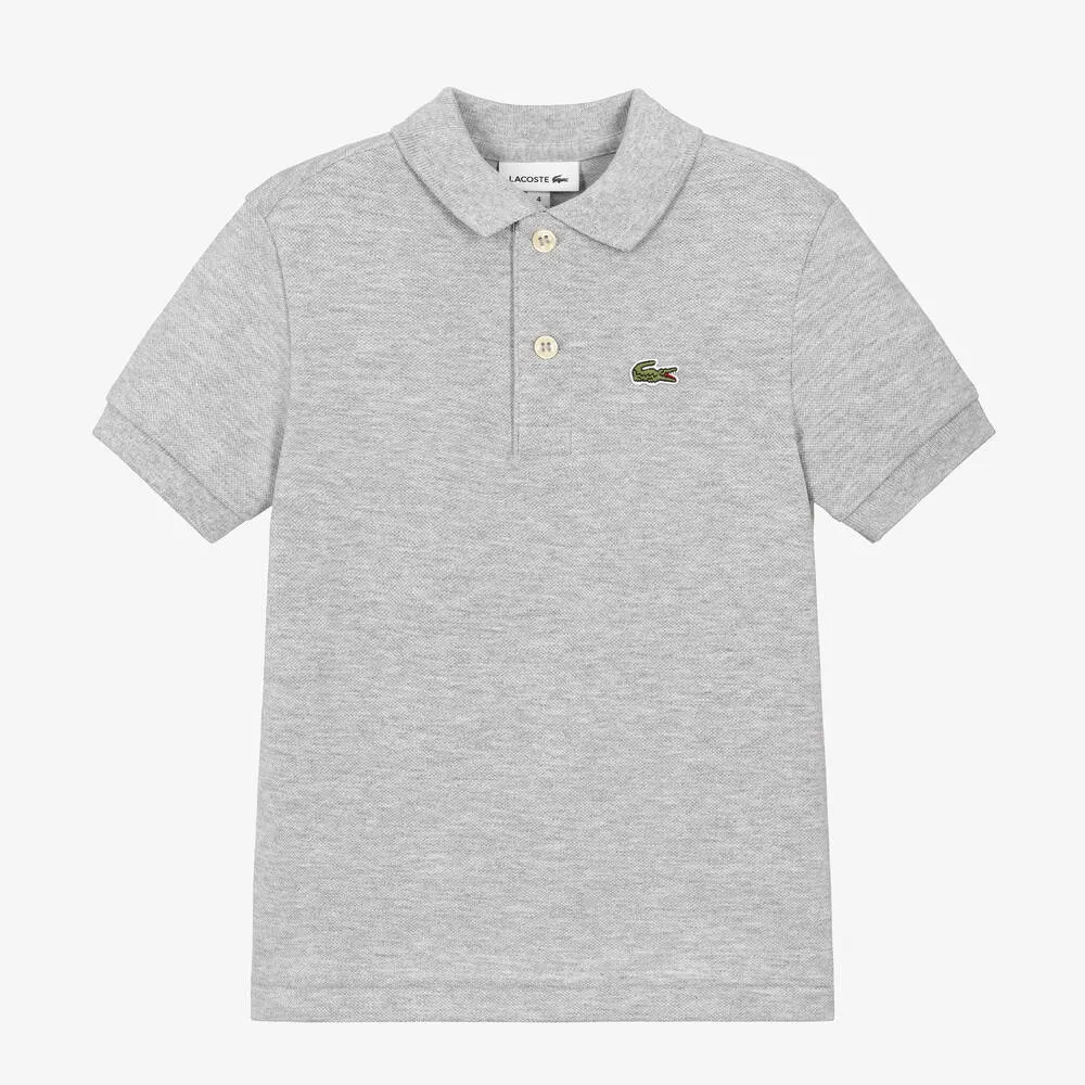 Boys Grey Cotton Piqué Polo Shirt