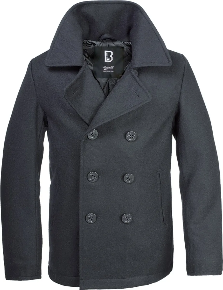 Brandit Men's Pea Coat Black 3109/2 (9156/2) - Metal-shop