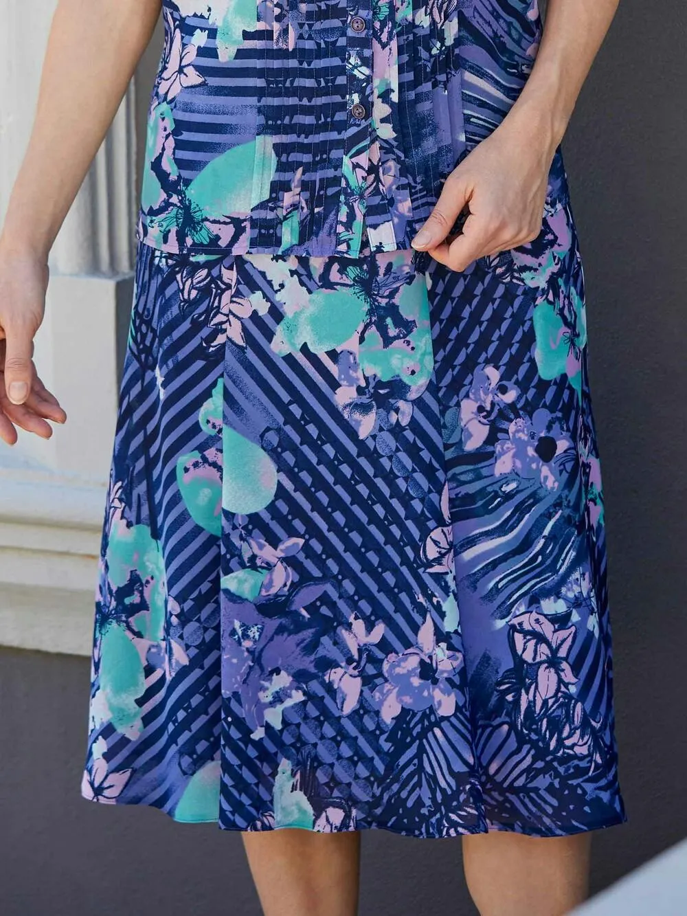 Bright Blue Lined Panel Skirt 27 Inch Length