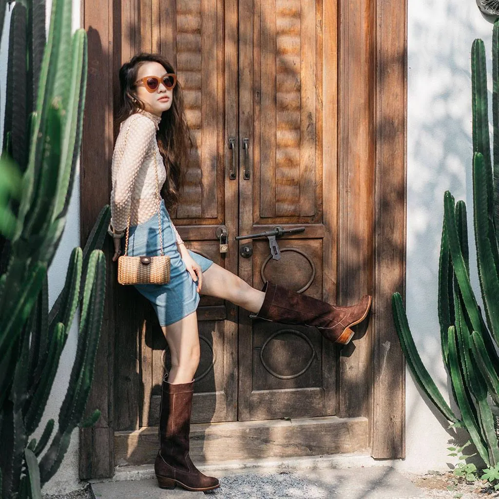 Brown Suede Slouch Boots