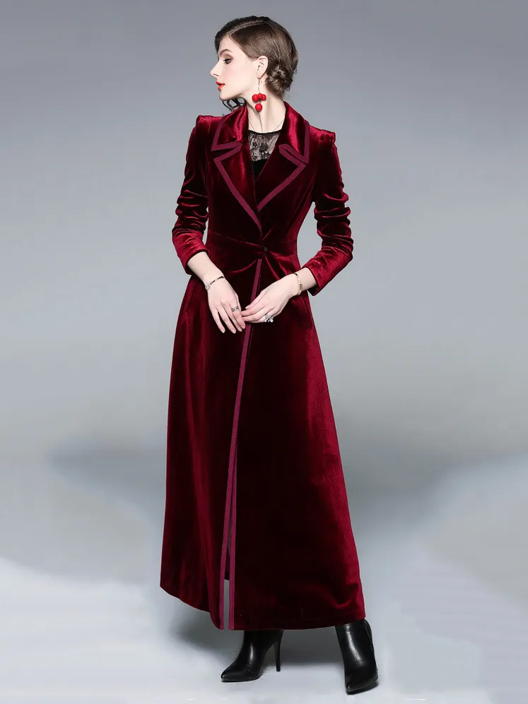 Burgundy Winter Wrap Coat with Turndown Collar for Women