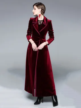 Burgundy Winter Wrap Coat with Turndown Collar for Women