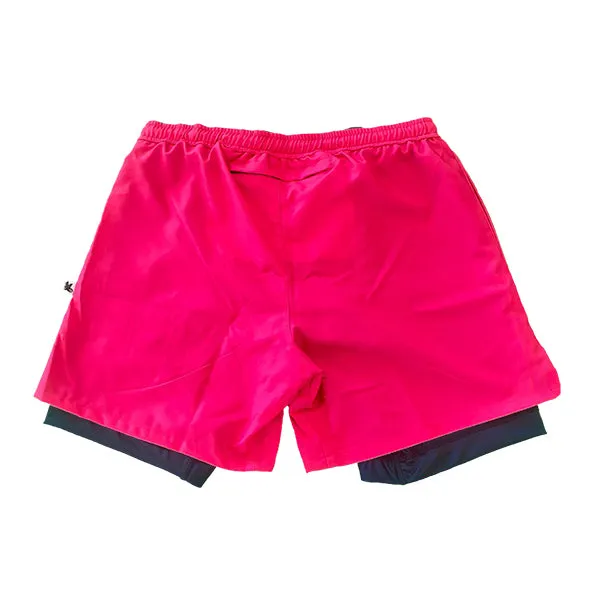 Compression Shorts Men Neon Pink/Navy 2-1 Solid 7 - Quick Dry & Lightweight