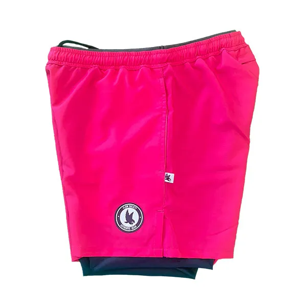 Compression Shorts Men Neon Pink/Navy 2-1 Solid 7 - Quick Dry & Lightweight