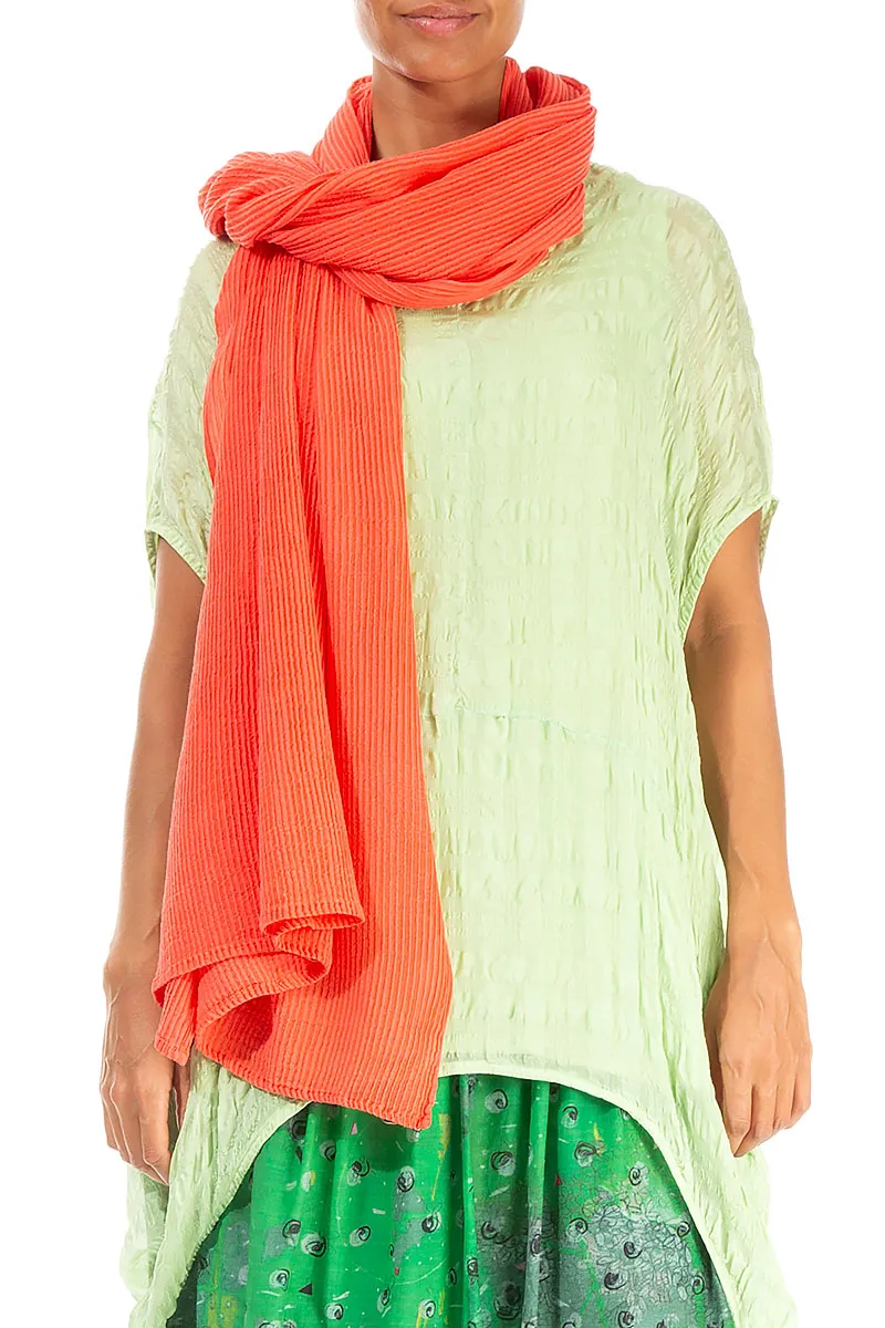 Coral Silk Scarf with Stripes