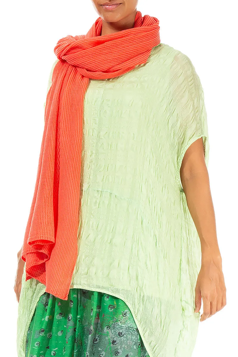 Coral Silk Scarf with Stripes