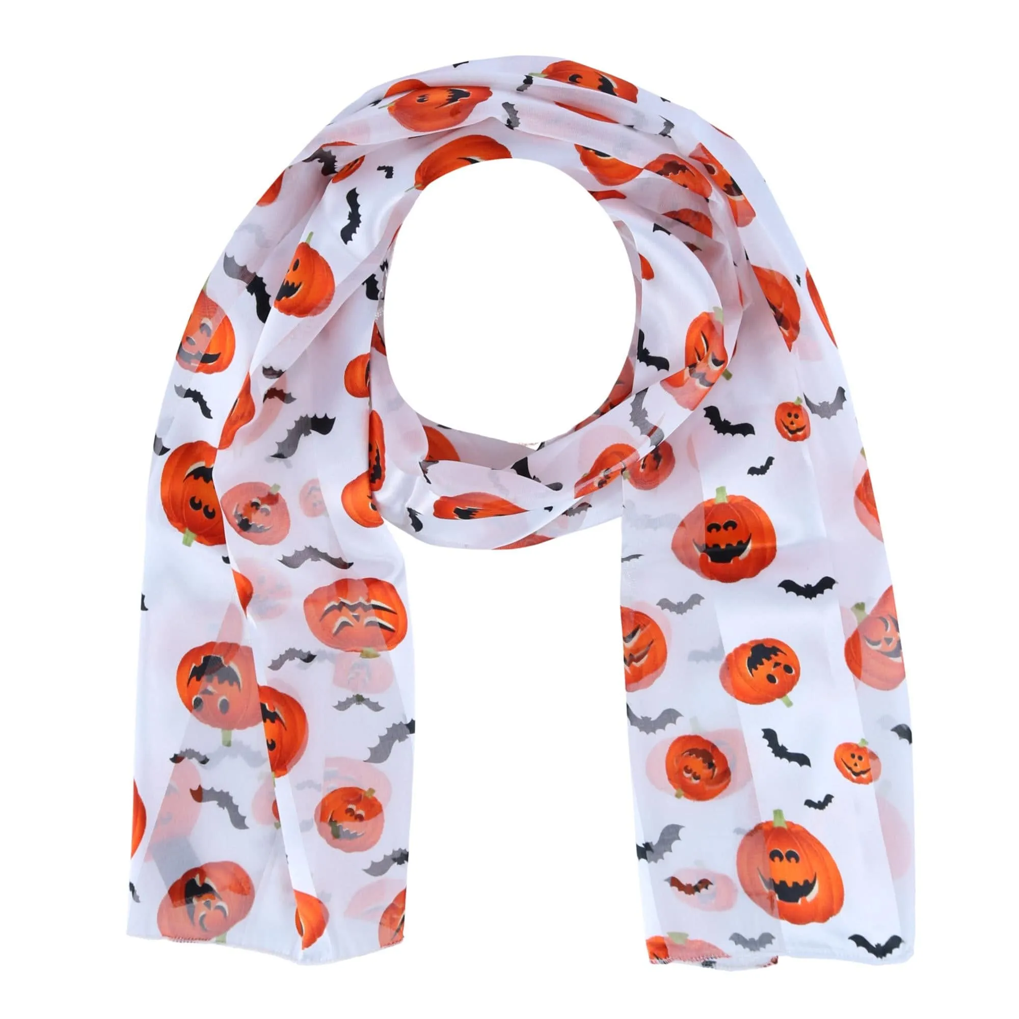 CTM Women's Halloween Pumpkin Bat Print Lightweight Scarf