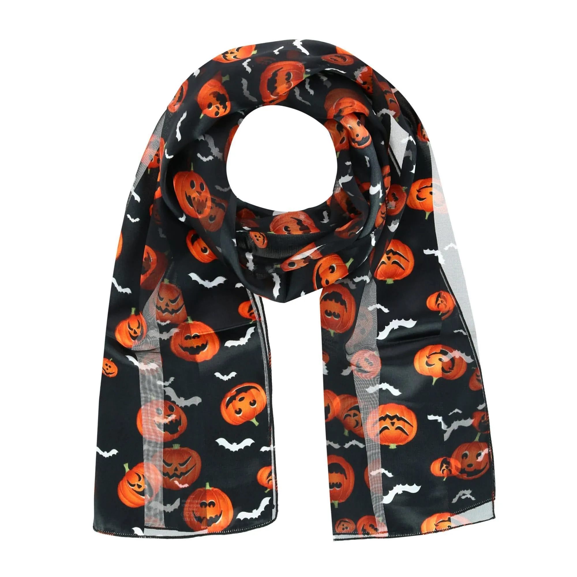 CTM Women's Halloween Pumpkin Bat Print Lightweight Scarf