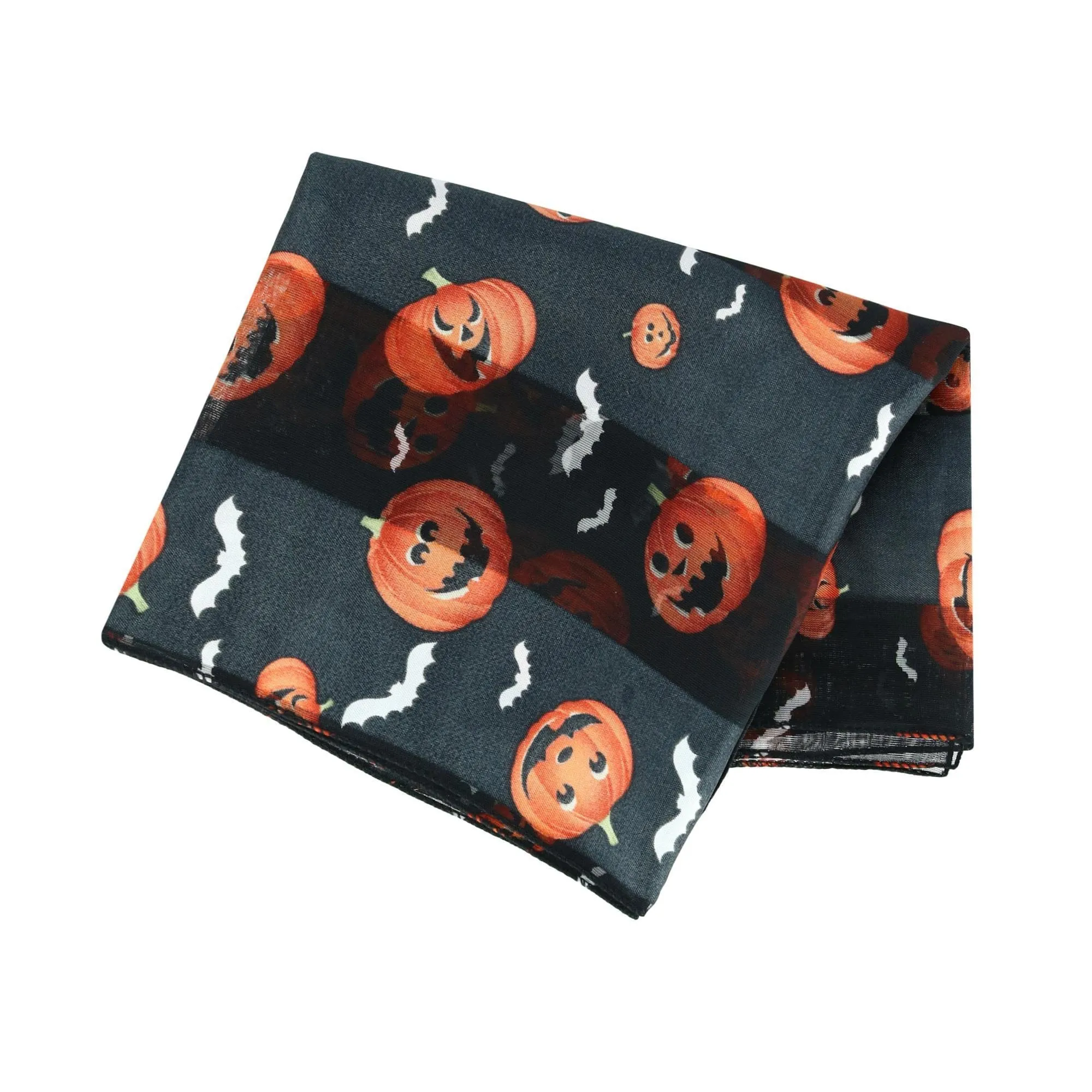 CTM Women's Halloween Pumpkin Bat Print Lightweight Scarf