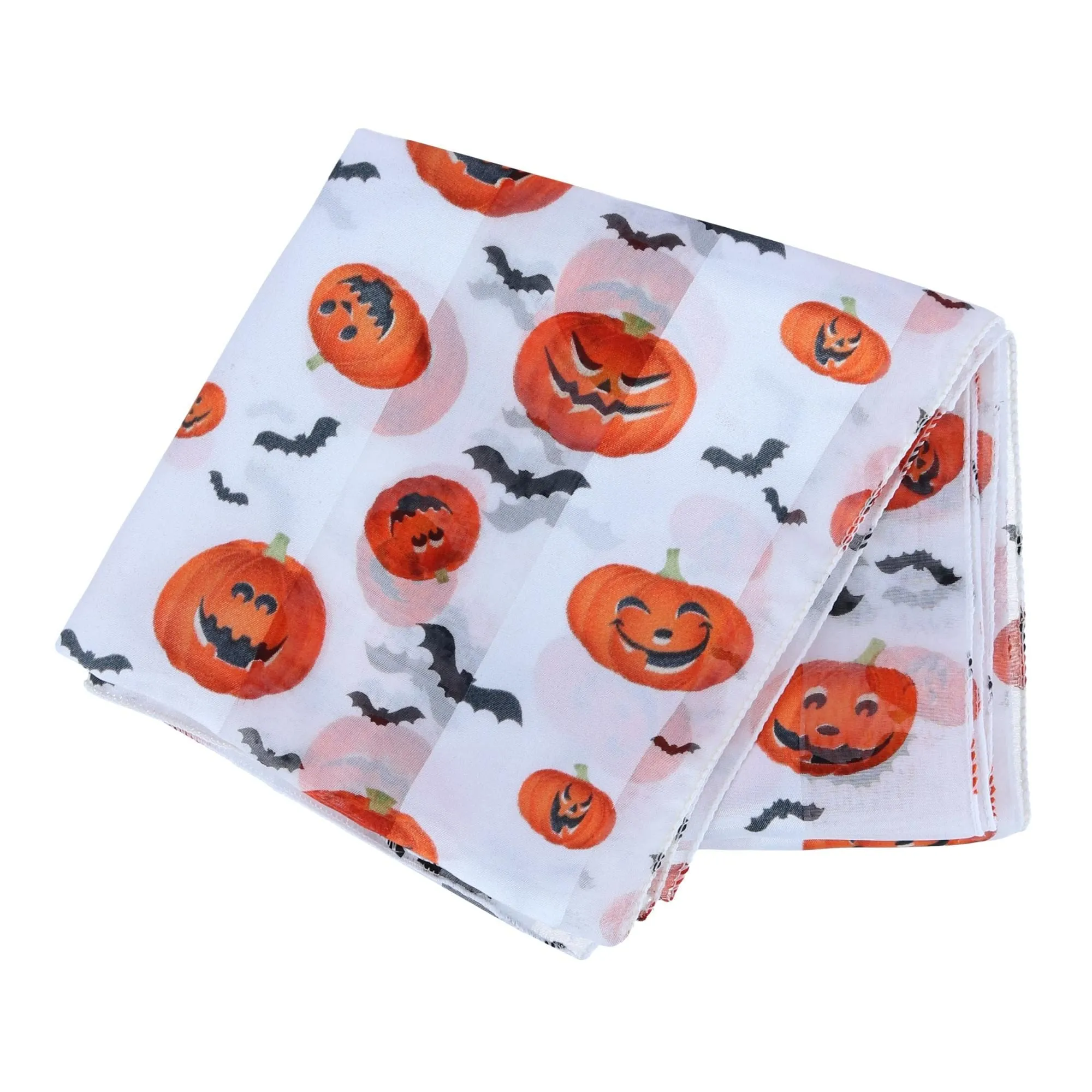 CTM Women's Halloween Pumpkin Bat Print Lightweight Scarf