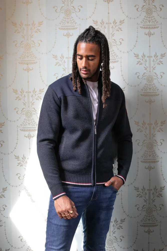 D555 Tall Men's Navy Zip Sweater With Lining Aberdare 1