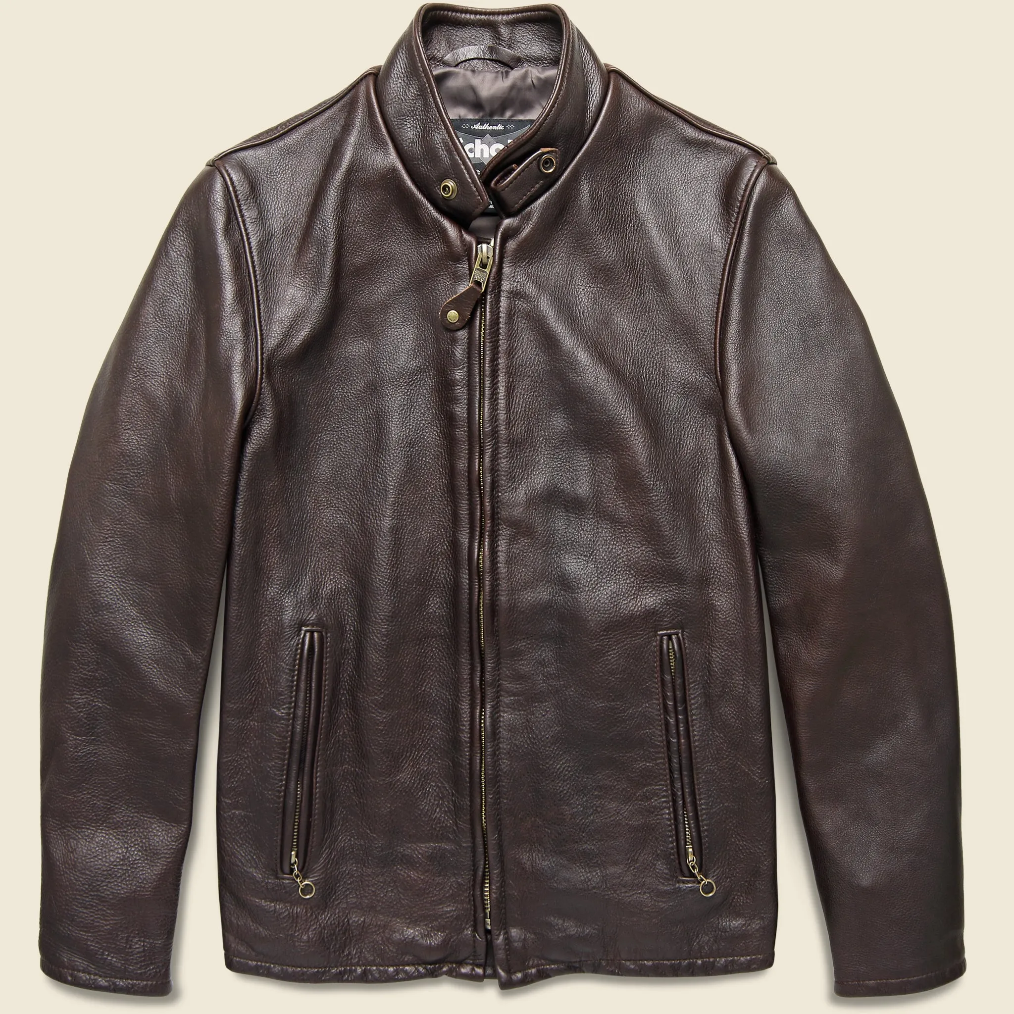 Dark Brown Cowhide Leather Cafe Racer Jacket