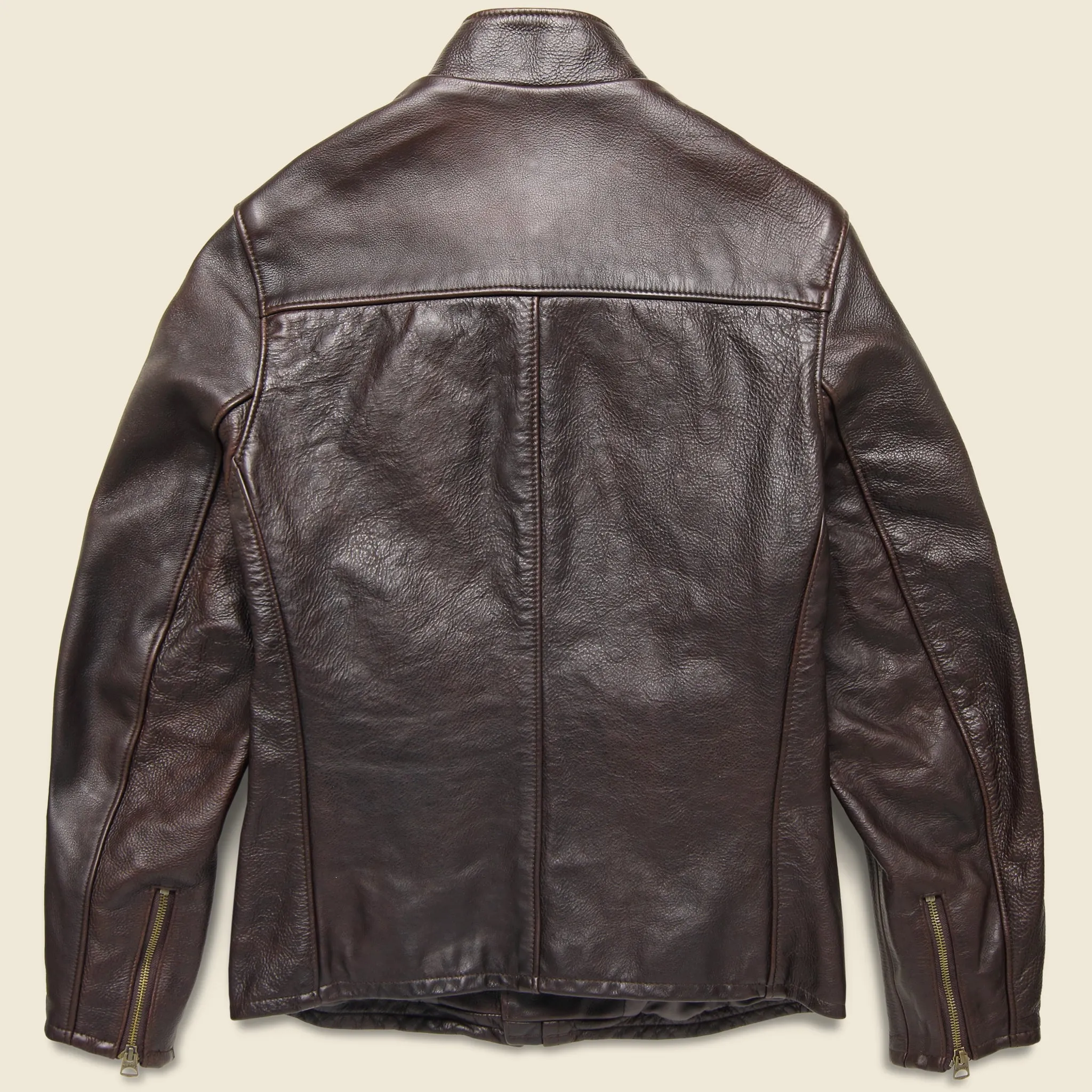 Dark Brown Cowhide Leather Cafe Racer Jacket