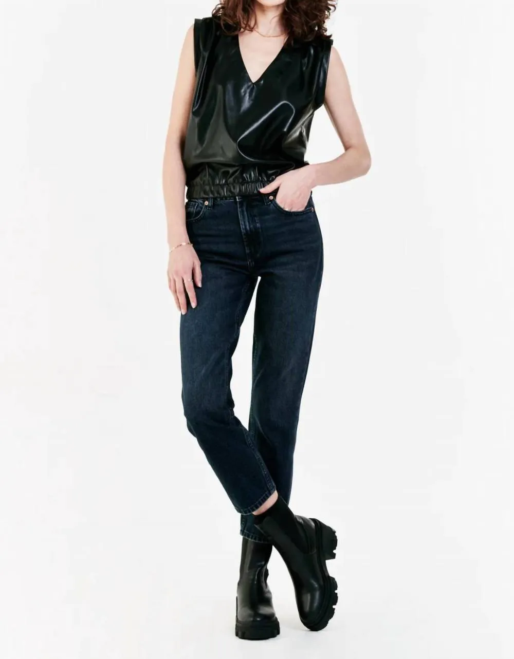 DEAR JOHN DENIM - Aria Mixed Media Faux Leather Top