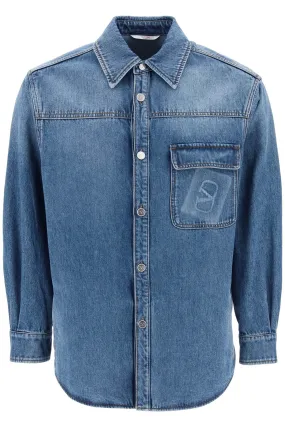 Denim Overshirt with Stamped Vlogo Signature - Medium Blue Denim from Valentino Garavani