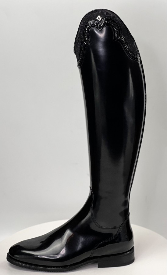 DeNiro Bellini black leather boots with Swarovski crystal details.