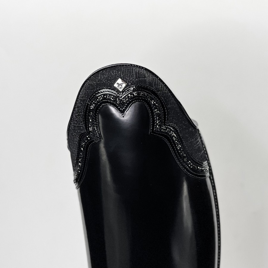 DeNiro Bellini black leather boots with Swarovski crystal details.