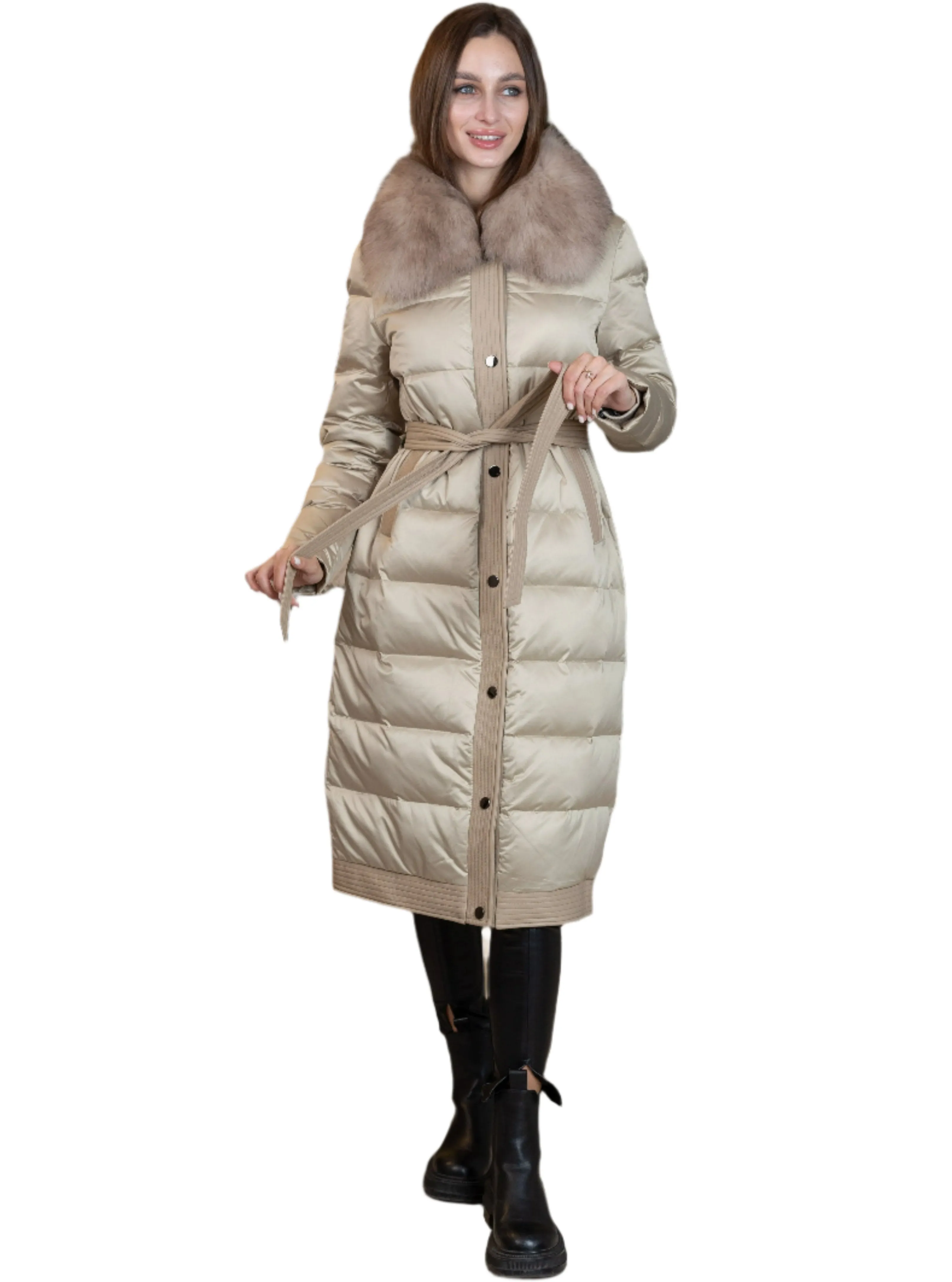 Down Fill Genuine Polar Fox Collar Coat