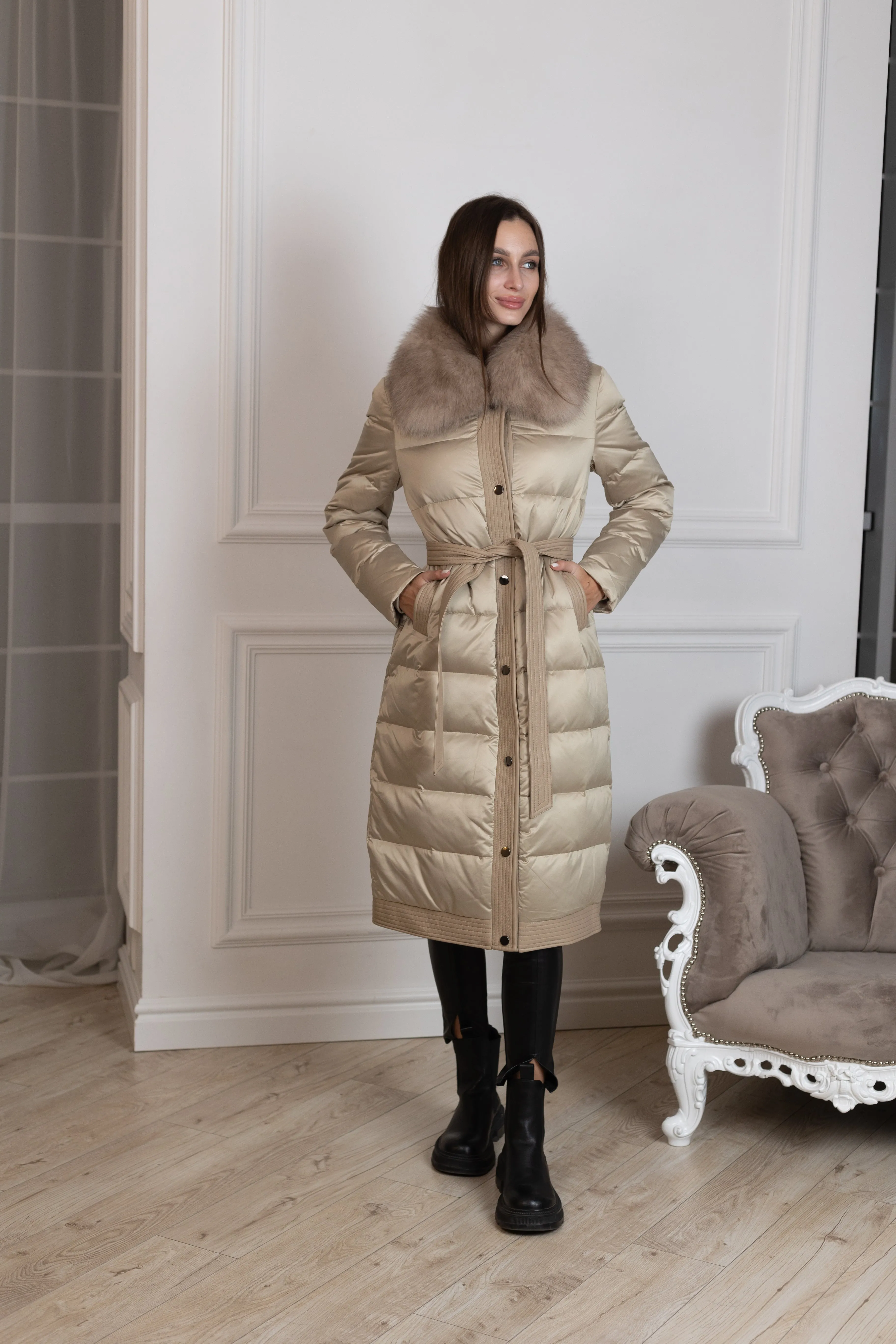 Down Fill Genuine Polar Fox Collar Coat