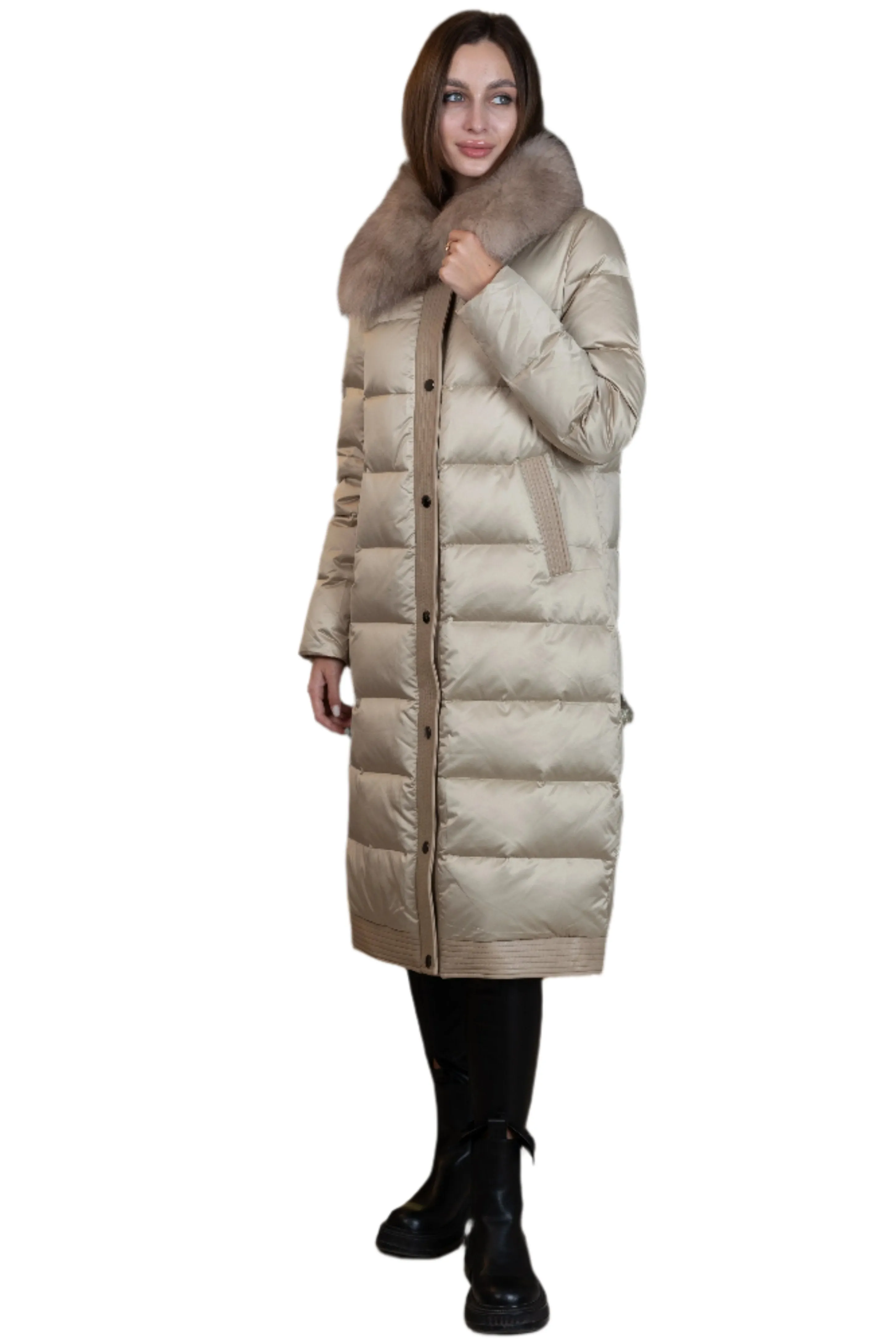 Down Fill Genuine Polar Fox Collar Coat