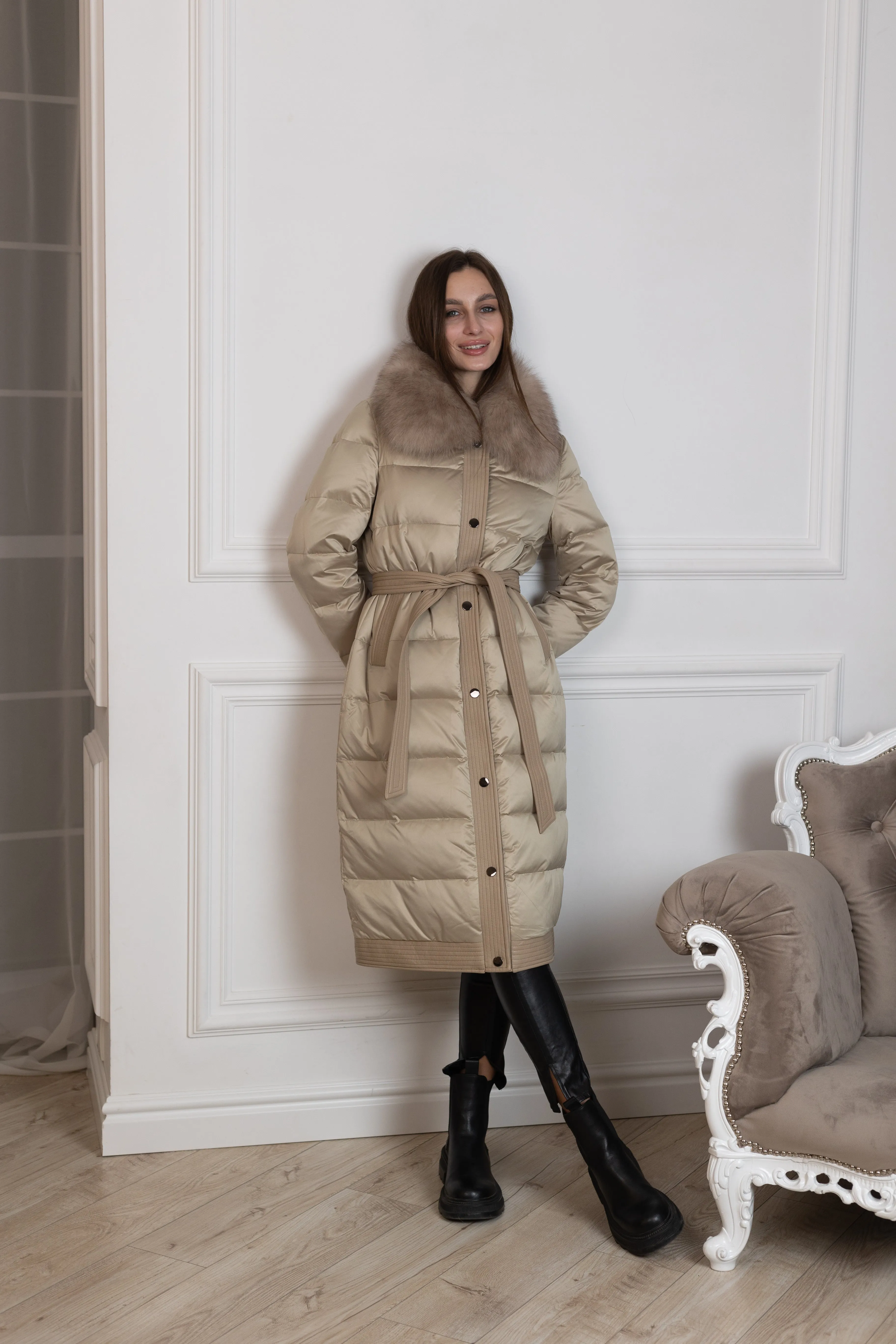 Down Fill Genuine Polar Fox Collar Coat