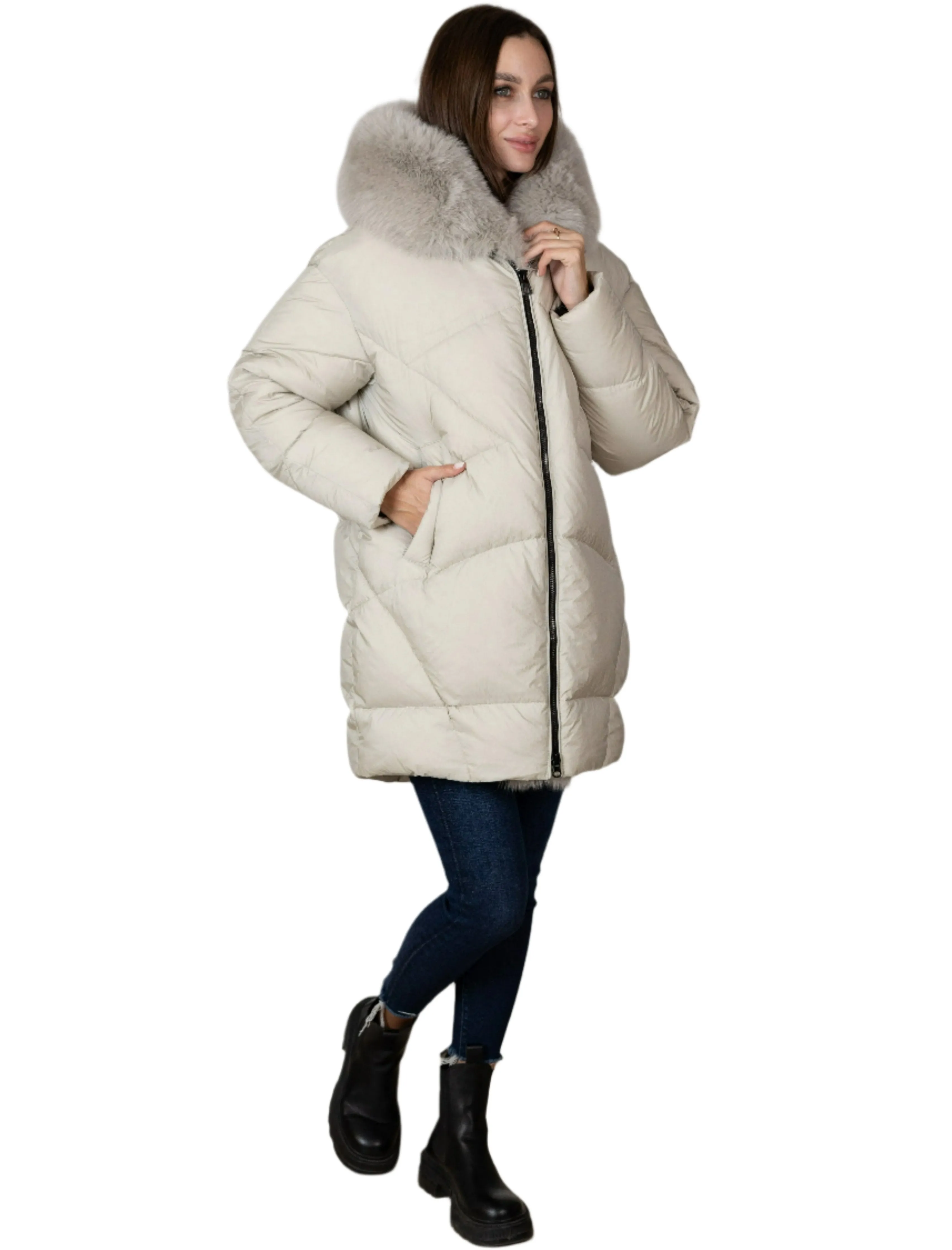 Down Fill Genuine Polar Fox Fur Coat