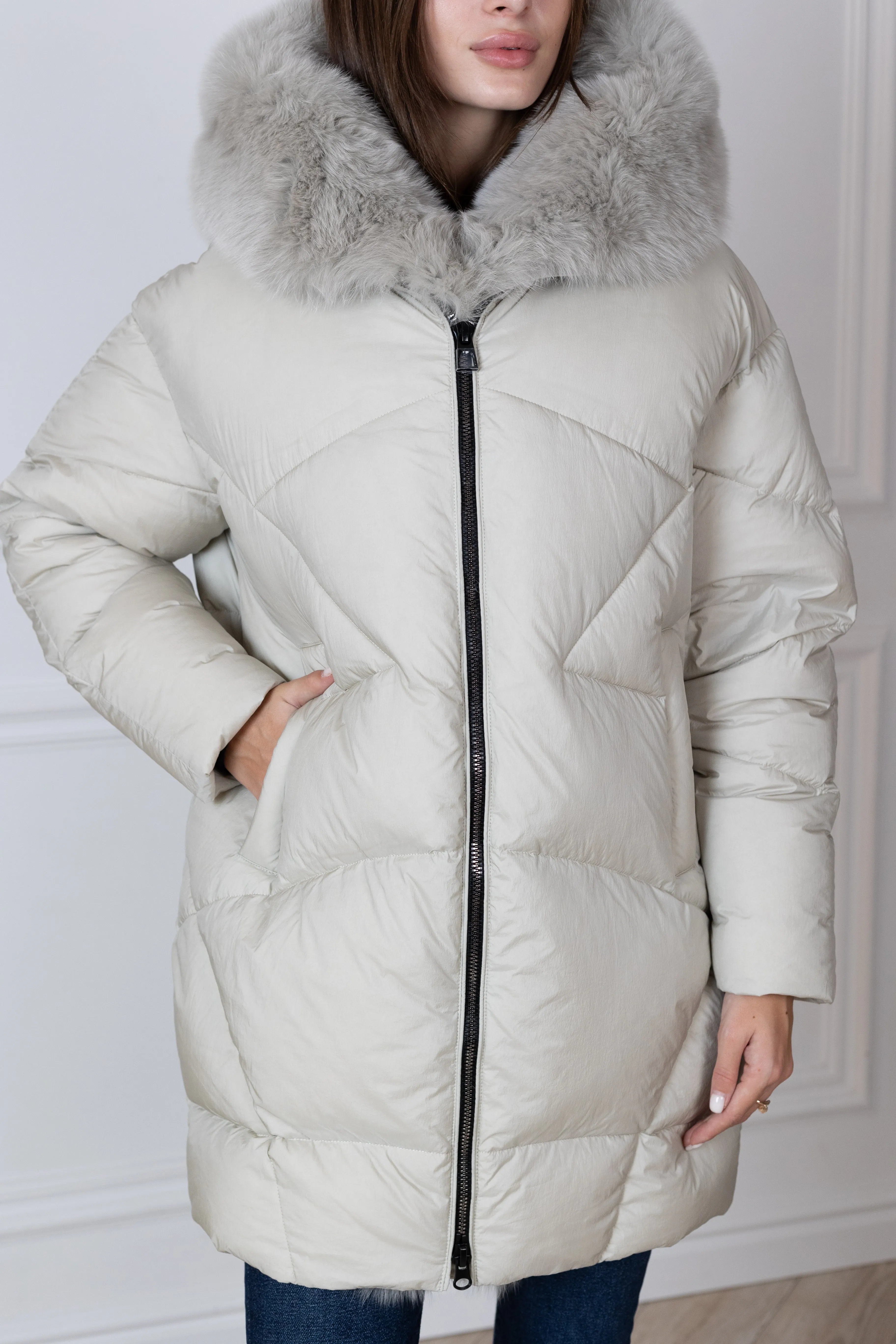 Down Fill Genuine Polar Fox Fur Coat